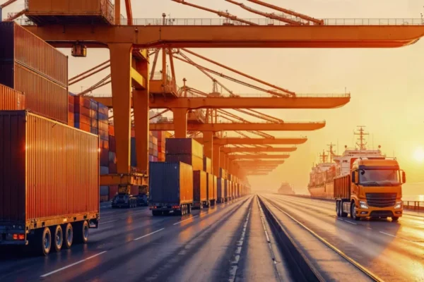shipping-containers-trucks-port-sunset-scaled